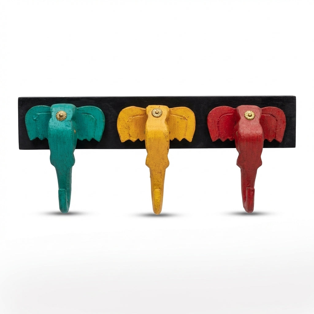 Wooden Elephant Keychain Holder | 7x16x3 Inch | Assorted Colours