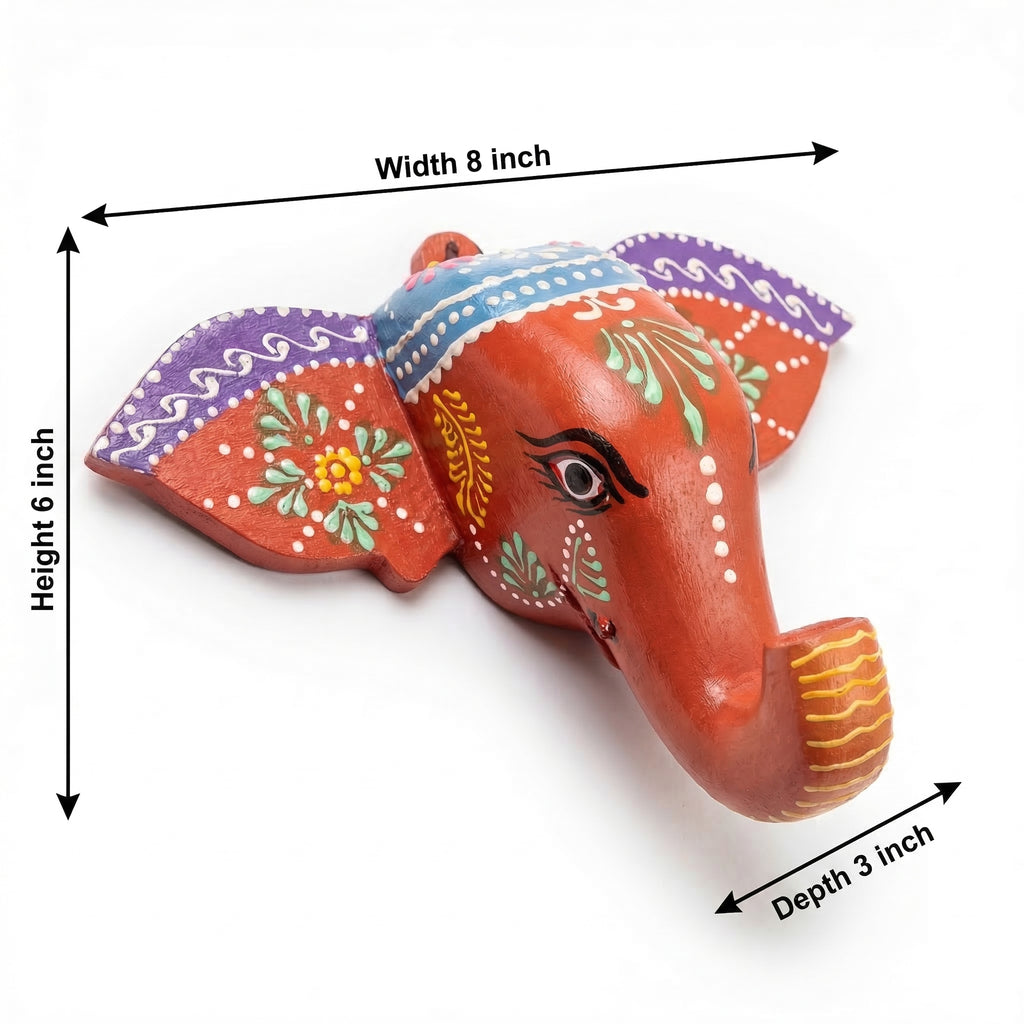 Handpainted Elephant Wall Decor | Orange | 6x8x3 Inches