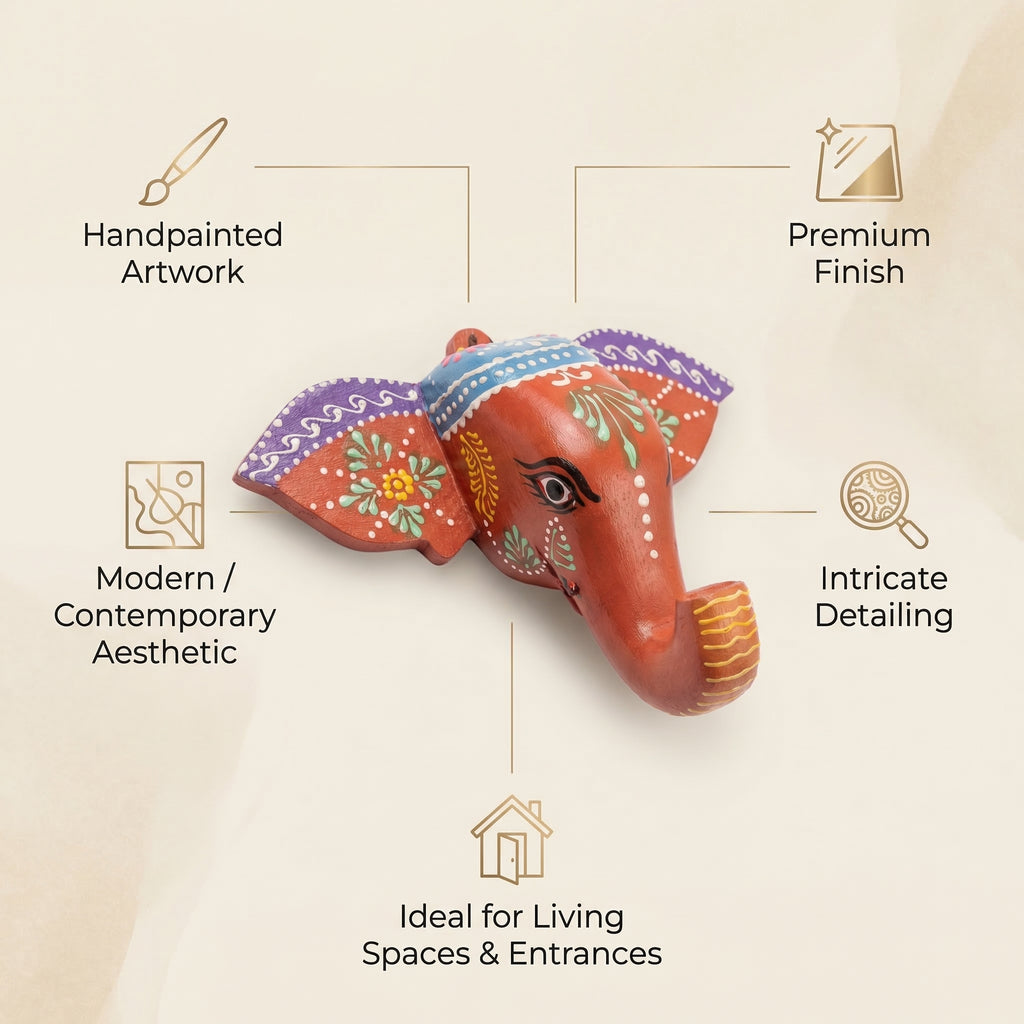 Handpainted Elephant Wall Decor | Orange | 6x8x3 Inches