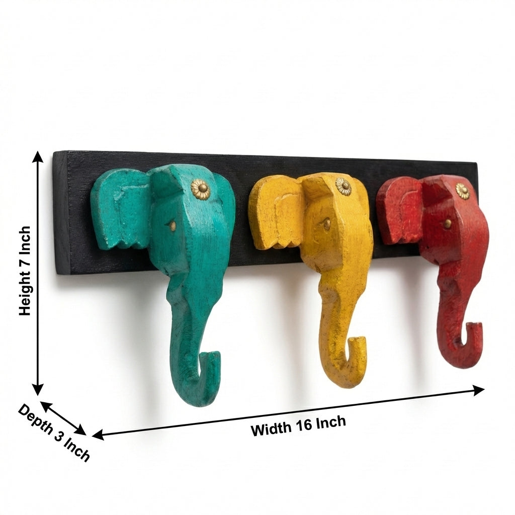 Wooden Elephant Keychain Holder | 7x16x3 Inch | Assorted Colours