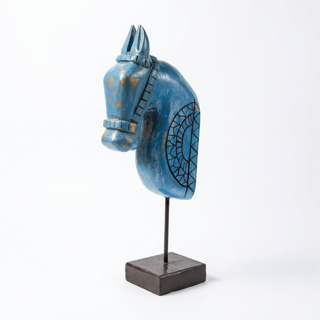 Wooden Horse on Stand | Blue | 33x13x6.5cm