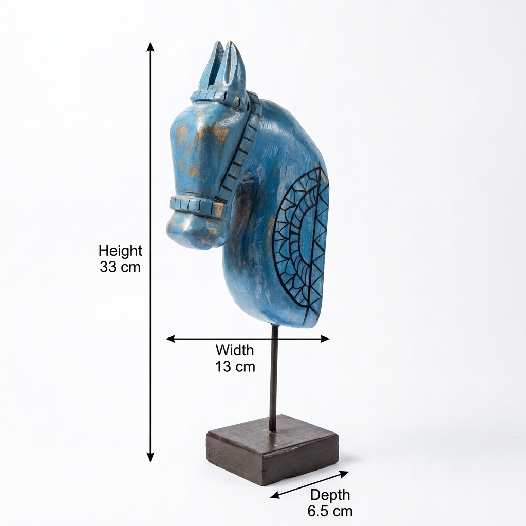 Wooden Horse on Stand | Blue | 33x13x6.5cm