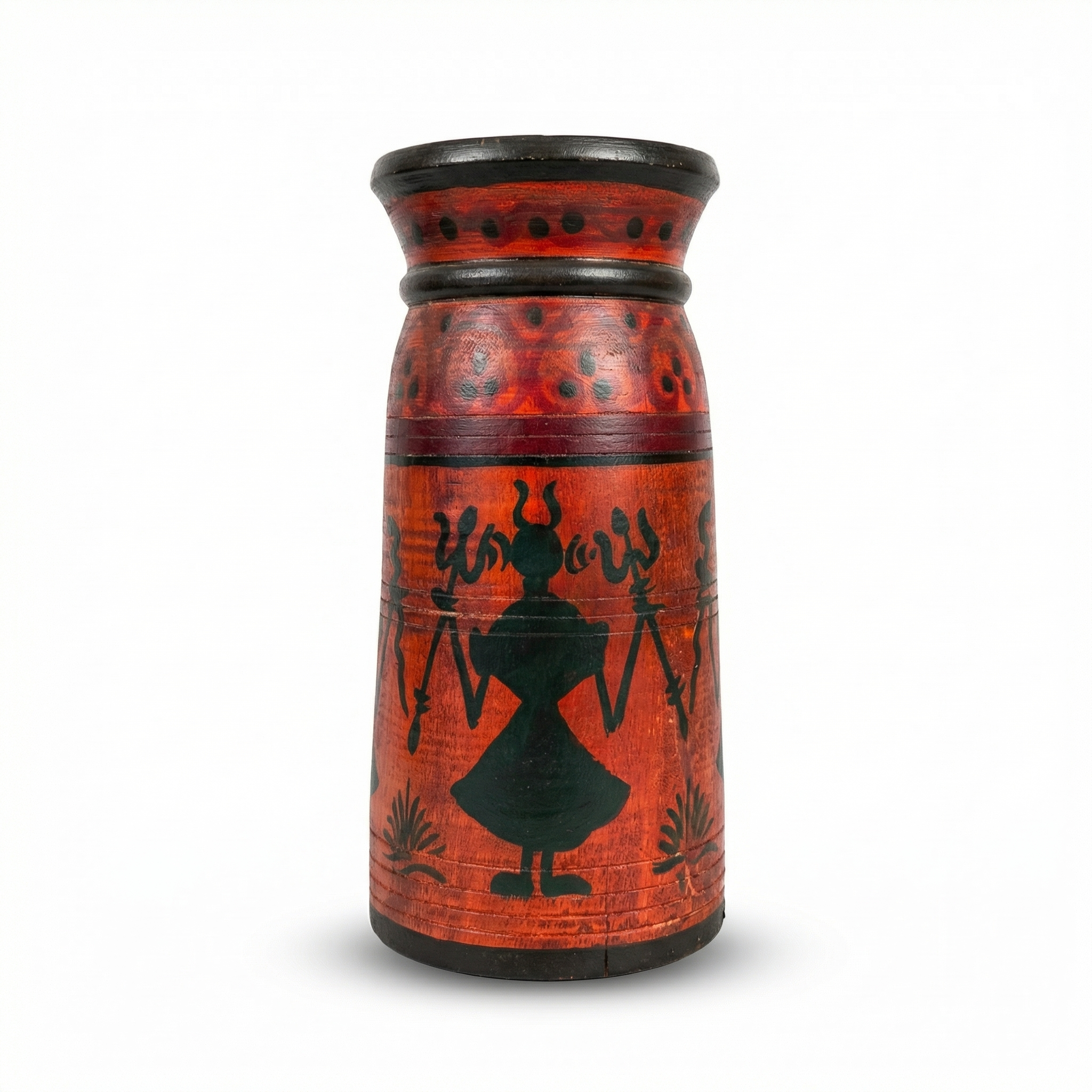 Tribal Wooden Vase Red colour | 30x15x15cm