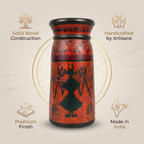 Tribal Wooden Vase Red colour | 30x15x15cm
