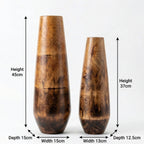 Set of 2 Contemporary Wooden Vases | L:45x15x15cm R:37x13x12.5cm