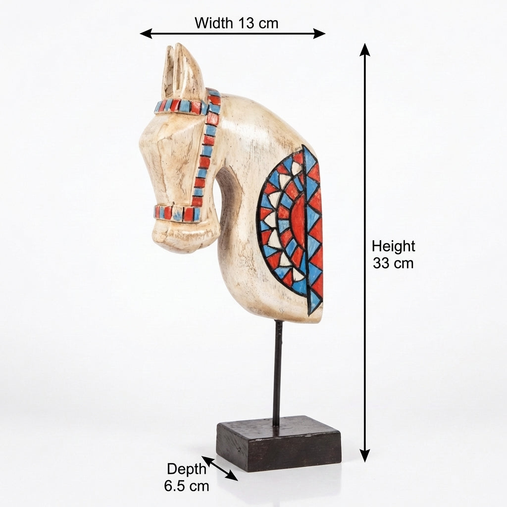 Wooden Horse on Stand | White | 33x13x6.5cm