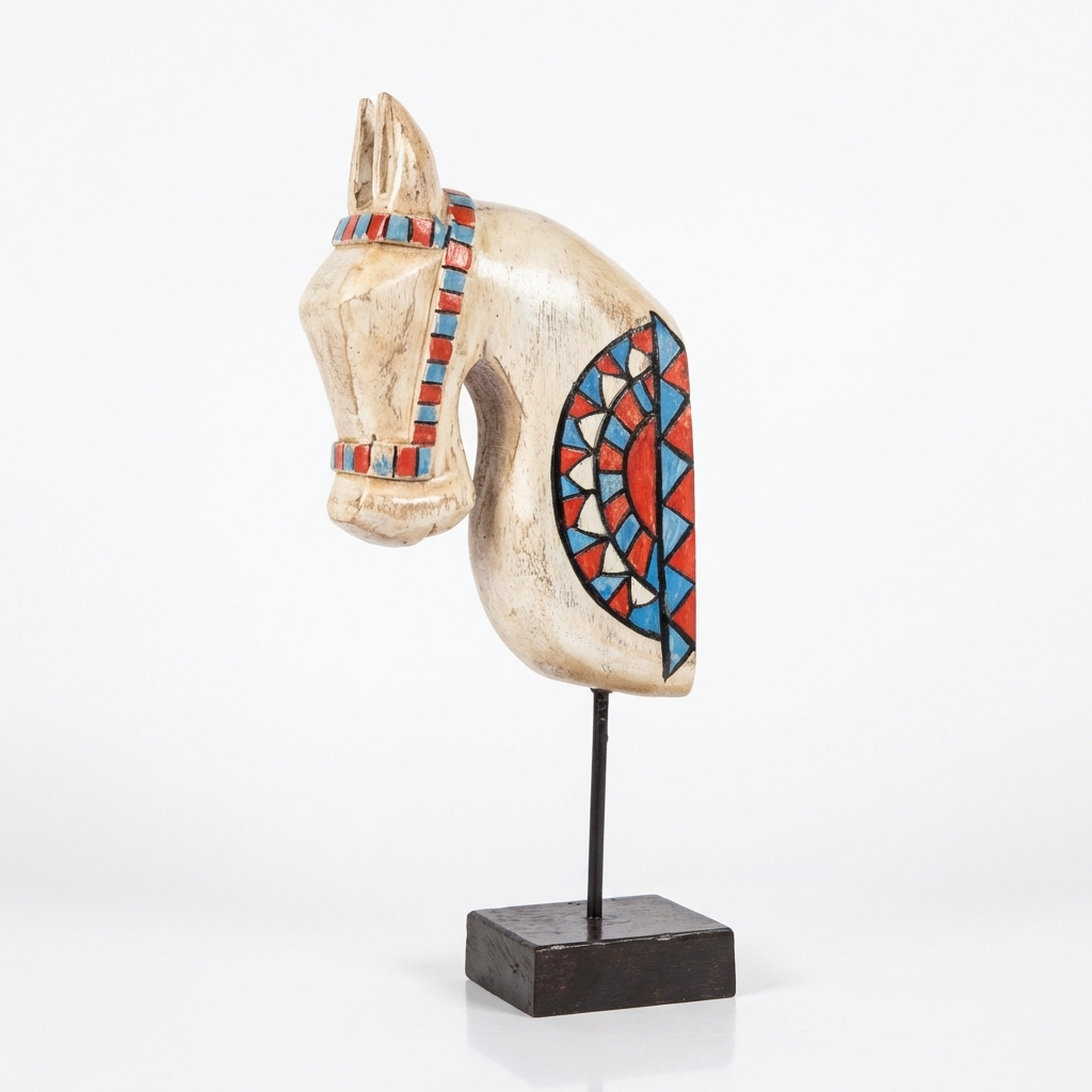 Wooden Horse on Stand | White | 33x13x6.5cm