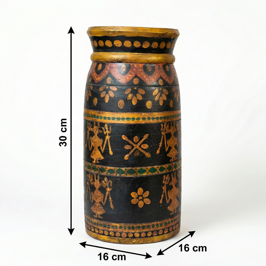 Tribal Wooden Vase Multi colour | 30x16x16cm