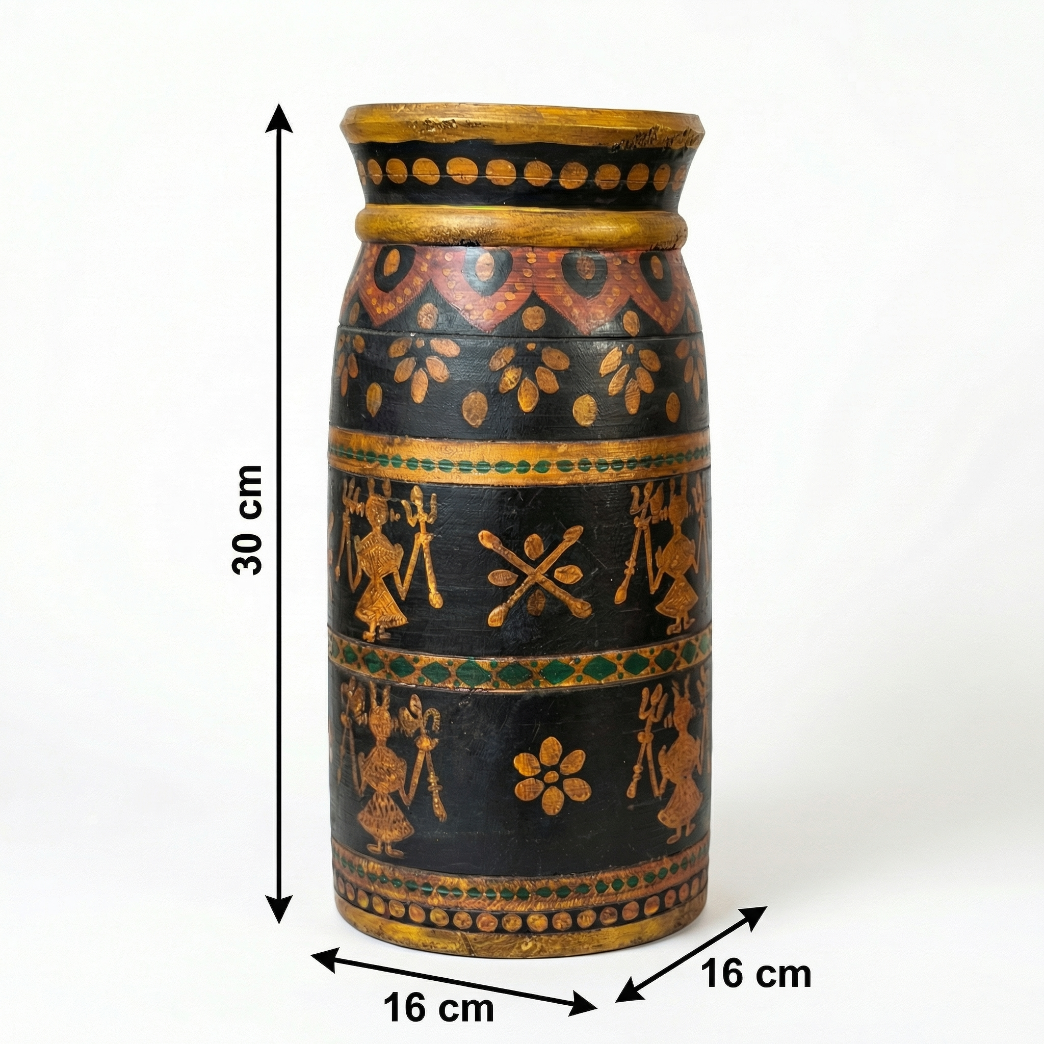 Tribal Wooden Vase Multi colour | 30x16x16cm