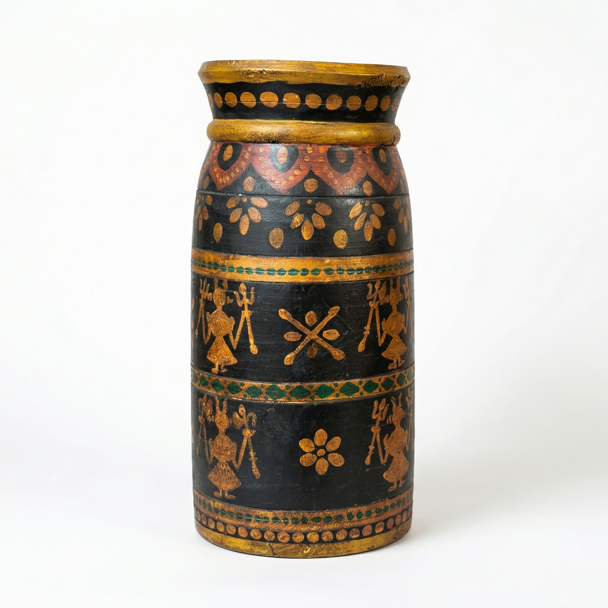 Tribal Wooden Vase Multi colour | 30x16x16cm