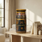 Tribal Wooden Vase Multi colour | 30x16x16cm