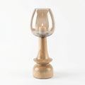Hurricane Candle Stand | Wooden | Brown Glass 52x18x18cm