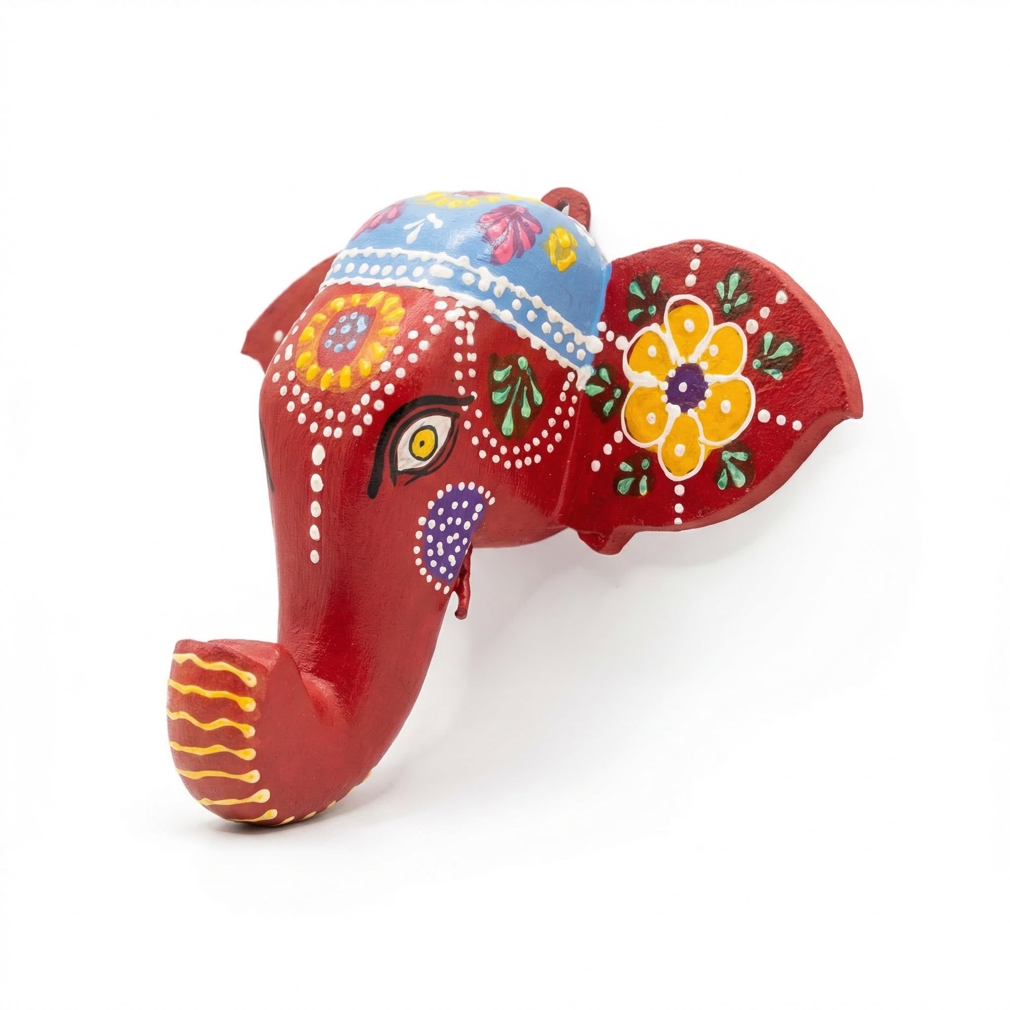Handpainted Elephant Wall Decor | Red | 6x8x3 Inches