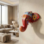 Handpainted Elephant Wall Decor | Red | 6x8x3 Inches