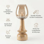 Hurricane Candle Stand | Wooden | Brown Glass 52x18x18cm