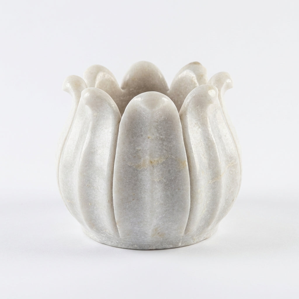 Marble Tealight Bowl Flower | 13x12x13cm