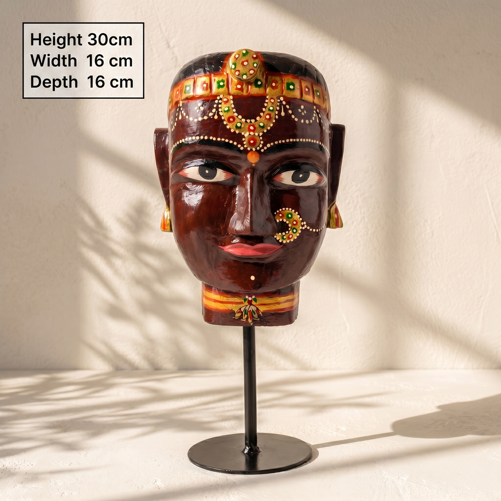 Gauri Head on Iron Stand | Brown | 30x16x16cm