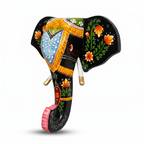 Handpainted Wooden Elephant Wall Decor | Black | 15x14x4 Inch