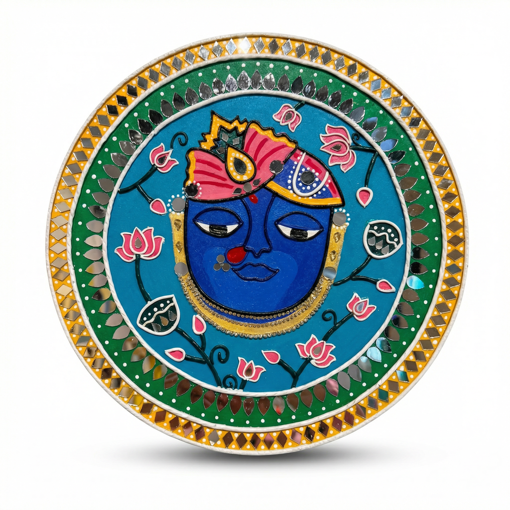 Lippan Art Wall Plate | Shree Nath Ji | 12x12x0.5 Inch