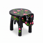Wooden Elephant Stool | Lotus Black | 24x15x13 cm