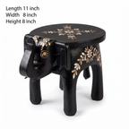 Wooden Elephant Stool | Black with White Flower Motifs | 11x8x8 inches