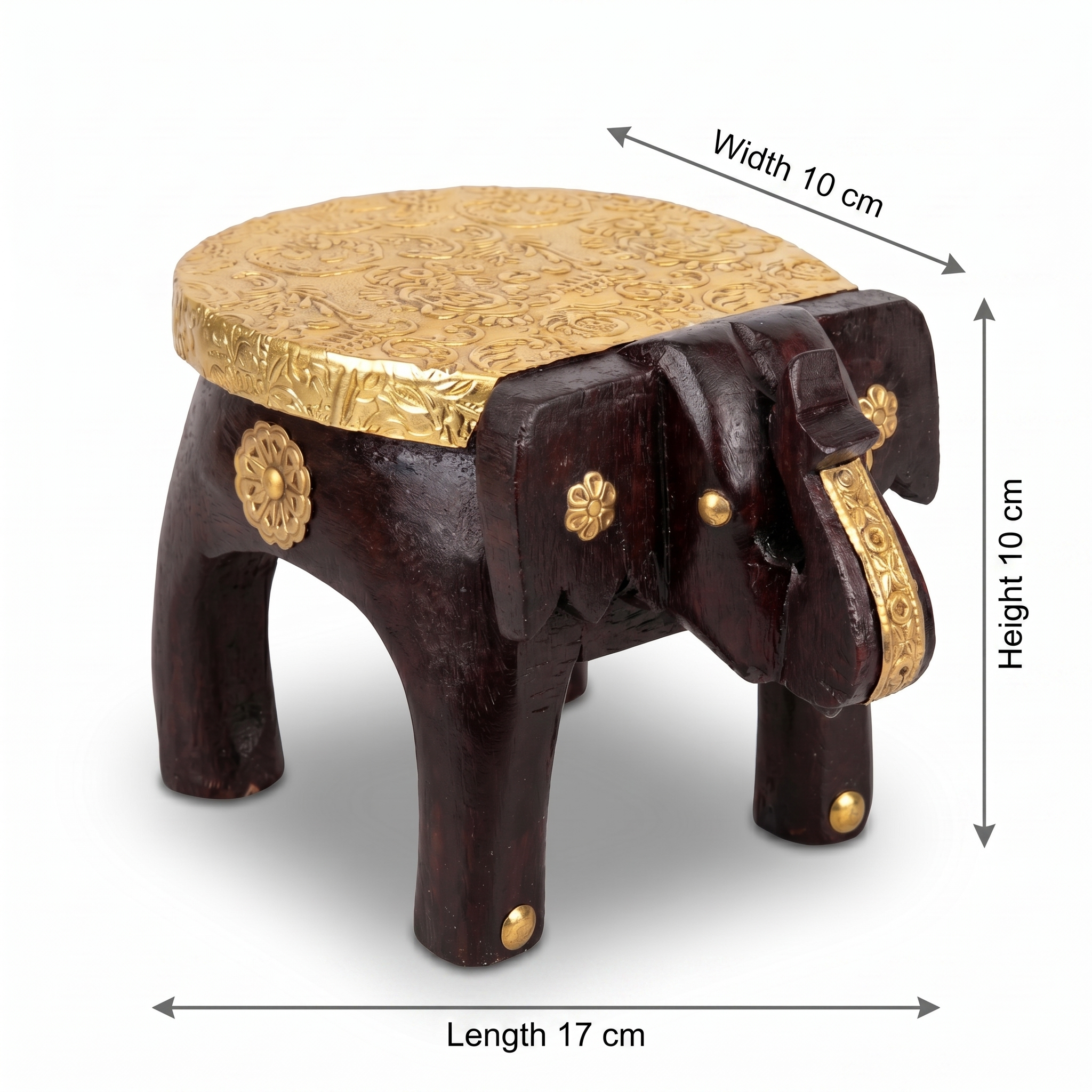 Wooden Elephant Stool | Brass Fitting | 17x10x10 cm