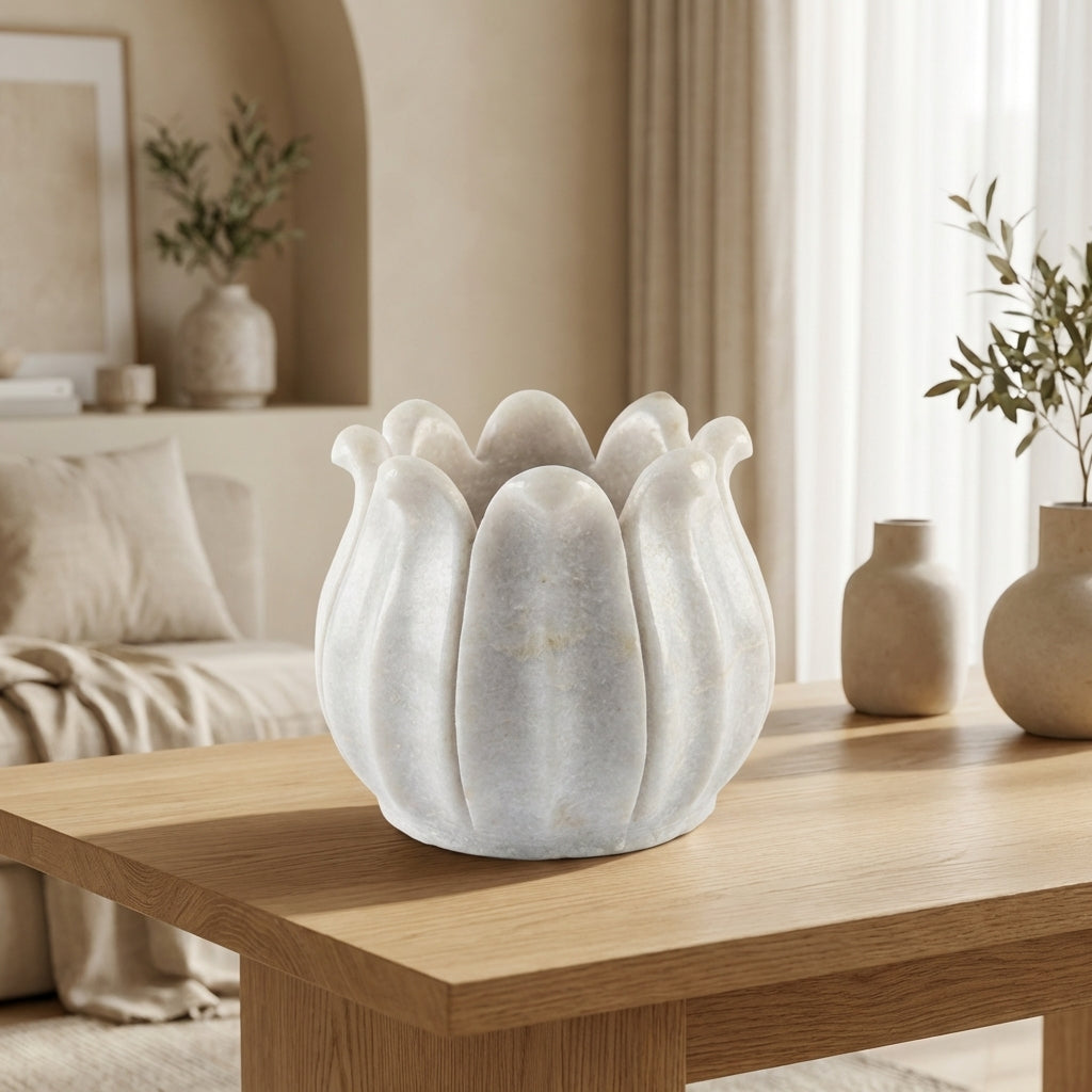 Marble Tealight Bowl Flower | 13x12x13cm