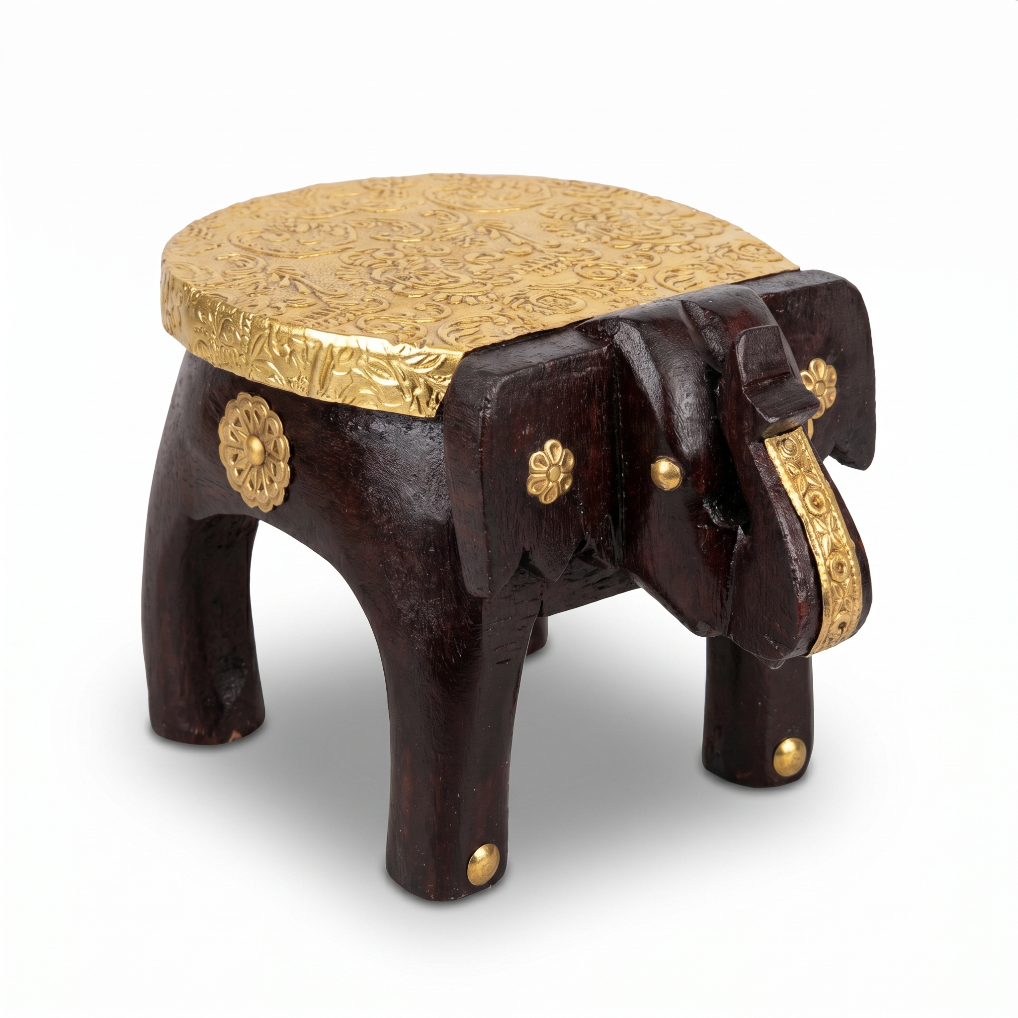Wooden Elephant Stool | Brass Fitting | 17x10x10 cm