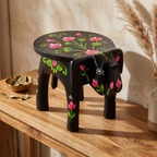 Wooden Elephant Stool | Lotus Black | 24x15x13 cm