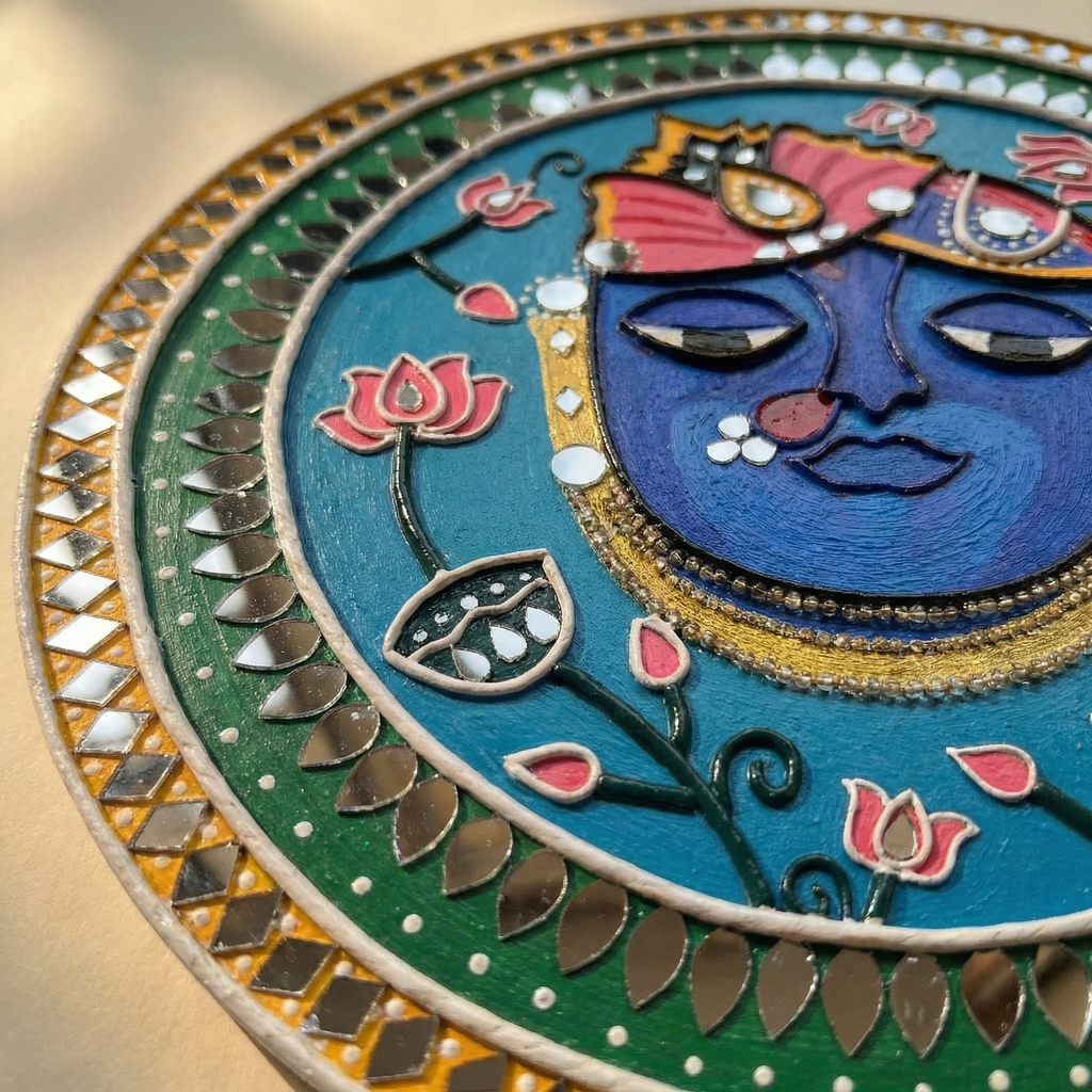 Lippan Art Wall Plate | Shree Nath Ji | 12x12x0.5 Inch
