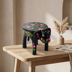 Wooden Elephant Stool | Lotus Black | 24x15x13 cm