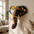 Handpainted Wooden Elephant Wall Decor | Black | 15x14x4 Inch