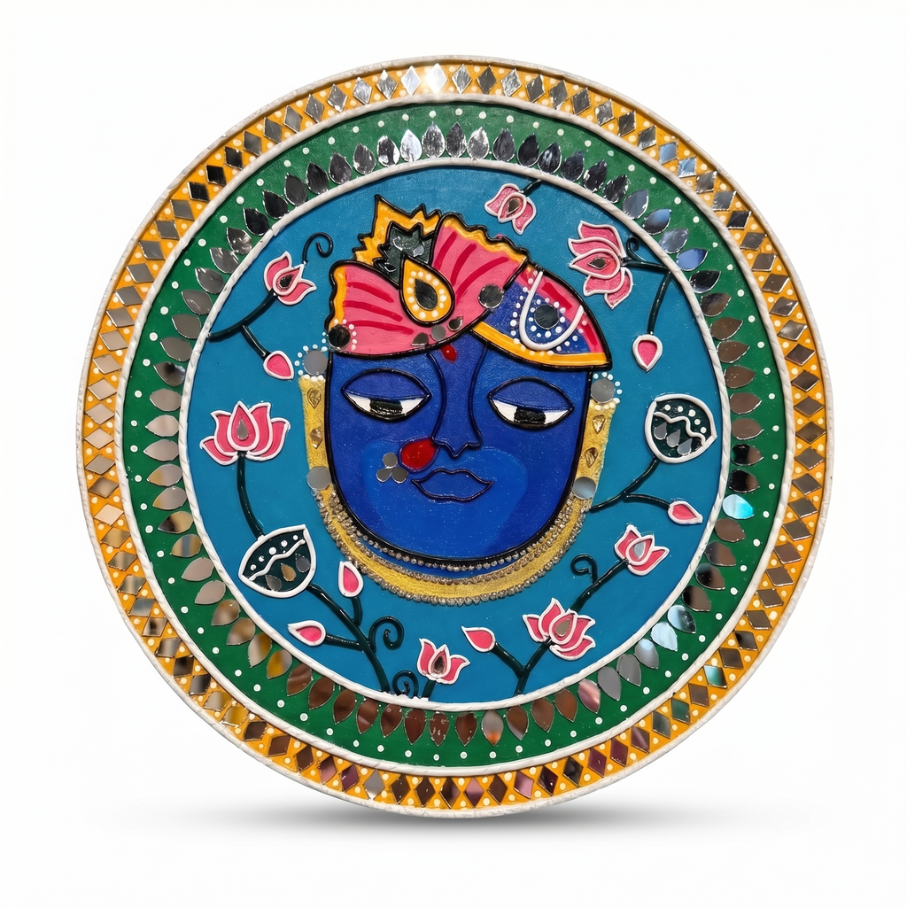 Lippan Art Wall Plate | Shree Nath Ji | 12x12x0.5 Inch