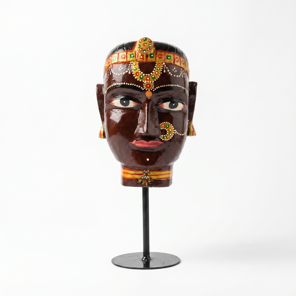 Gauri Head on Iron Stand | Brown | 30x16x16cm