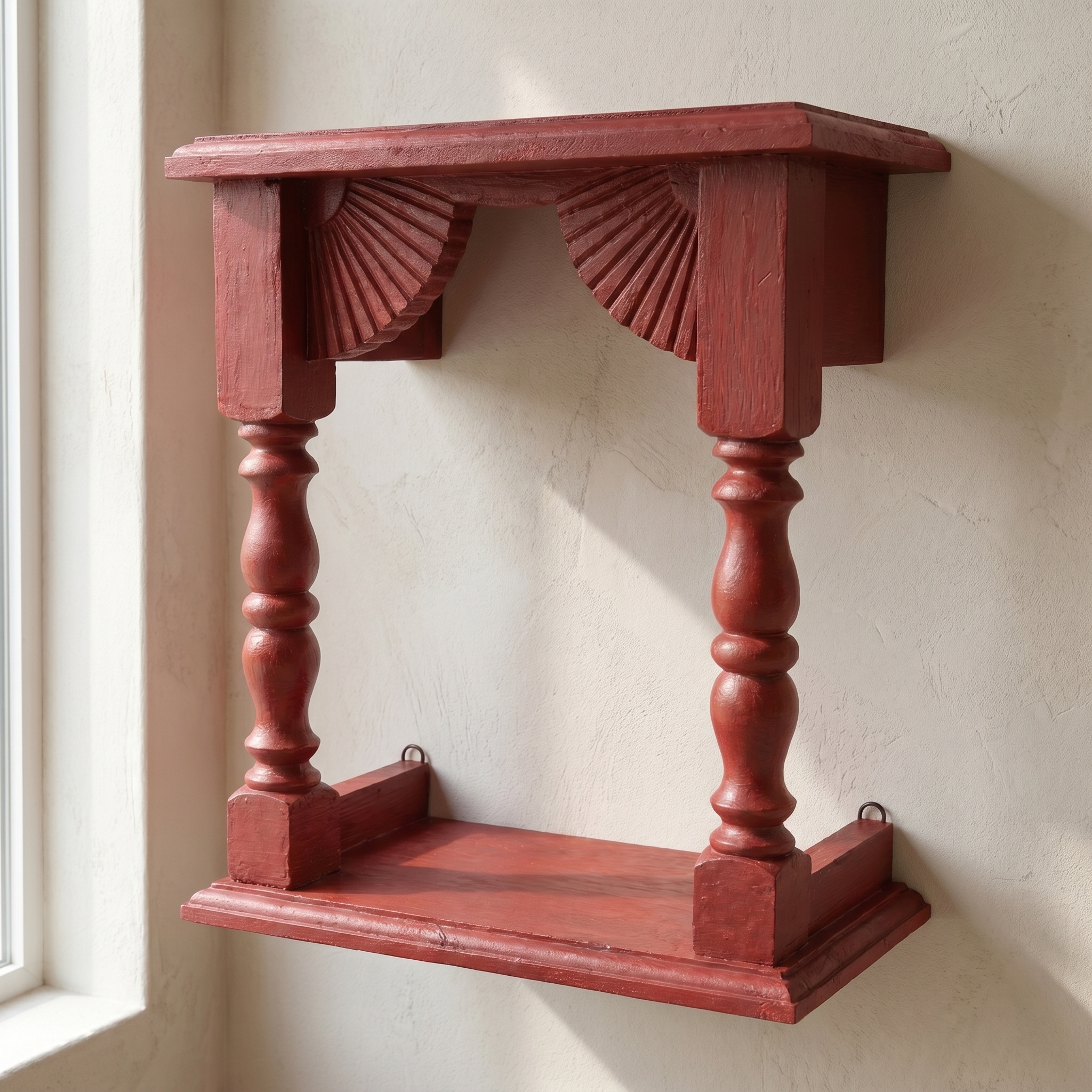 Temple Wall Shelf | Maroon/Red | 33x30x15cm