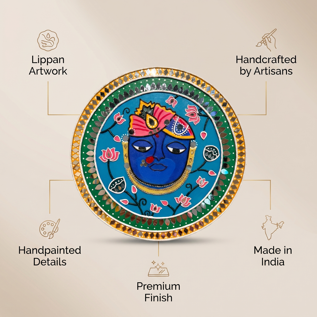 Lippan Art Wall Plate | Shree Nath Ji | 12x12x0.5 Inch