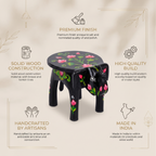 Wooden Elephant Stool | Lotus Black | 24x15x13 cm