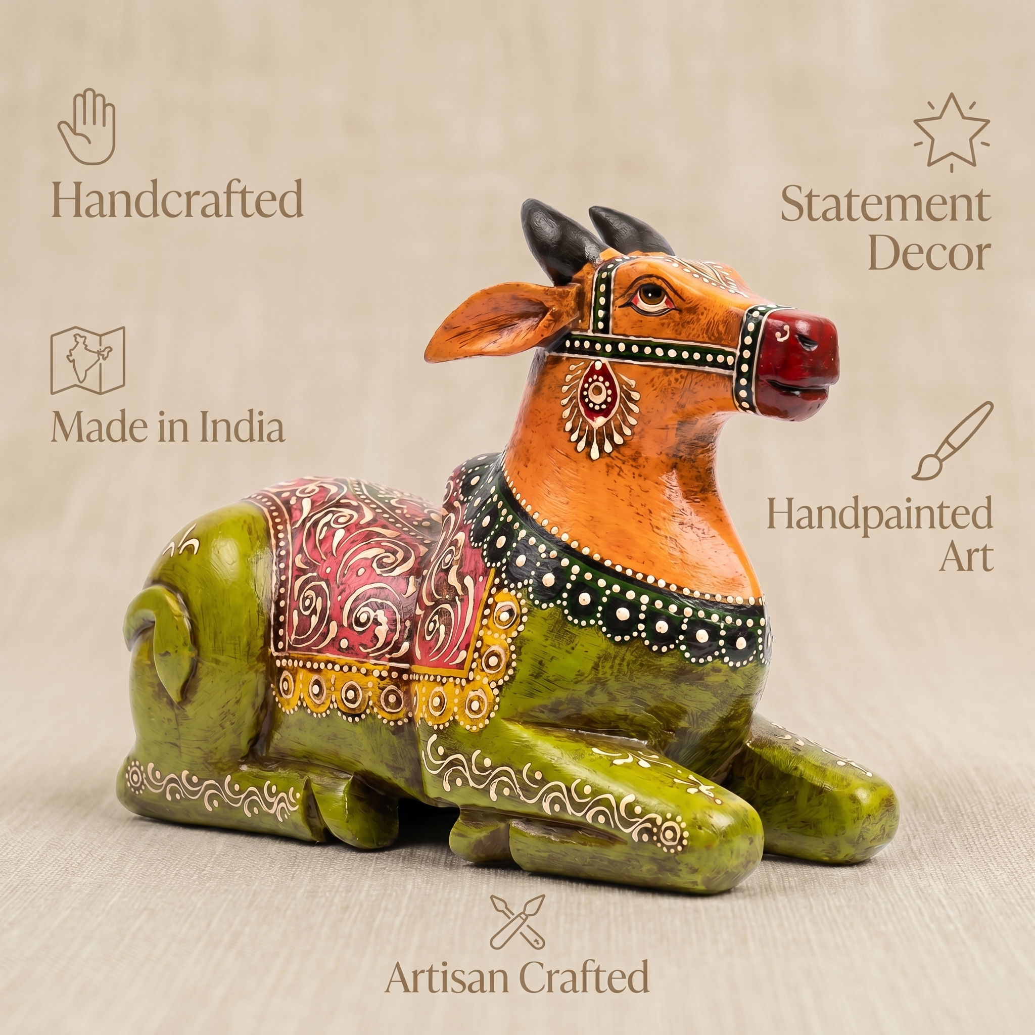 Handpainted Nandi Multicolour | 9x7x3.5inch