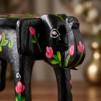 Wooden Elephant Stool | Lotus Black | 24x15x13 cm