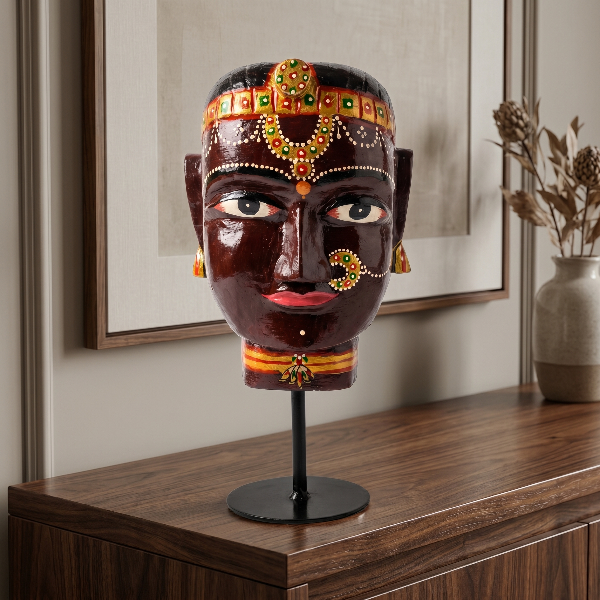 Gauri Head on Iron Stand | Brown | 30x16x16cm