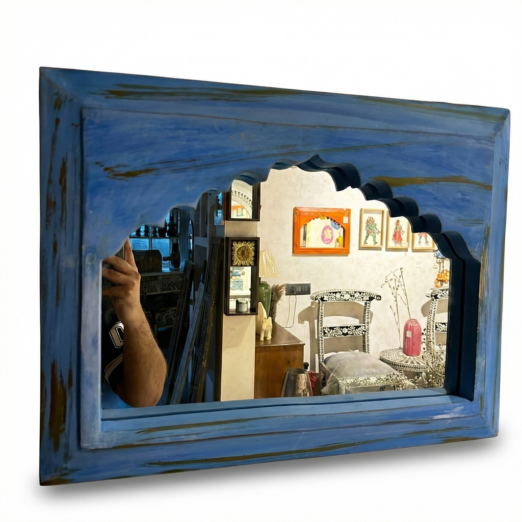 Blue Jharokha Mirror | 20x14.5x1 Inch