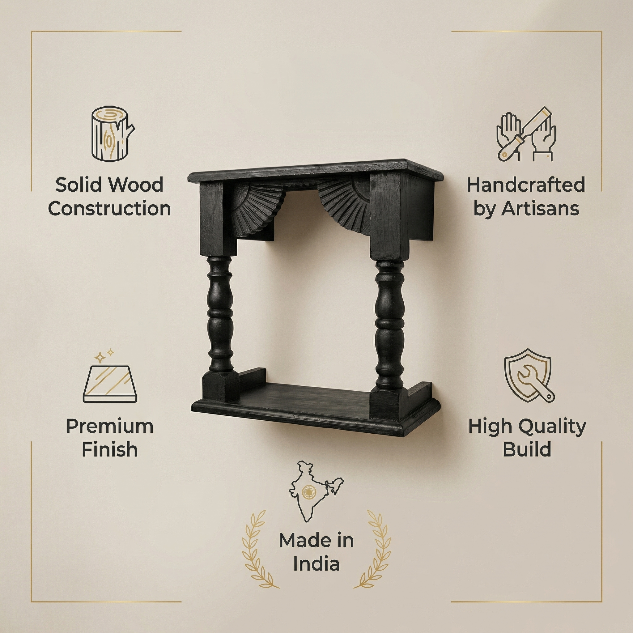 Temple Wall Shelf | Black | 33x30x15cm