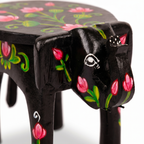 Wooden Elephant Stool | Lotus Black | 24x15x13 cm