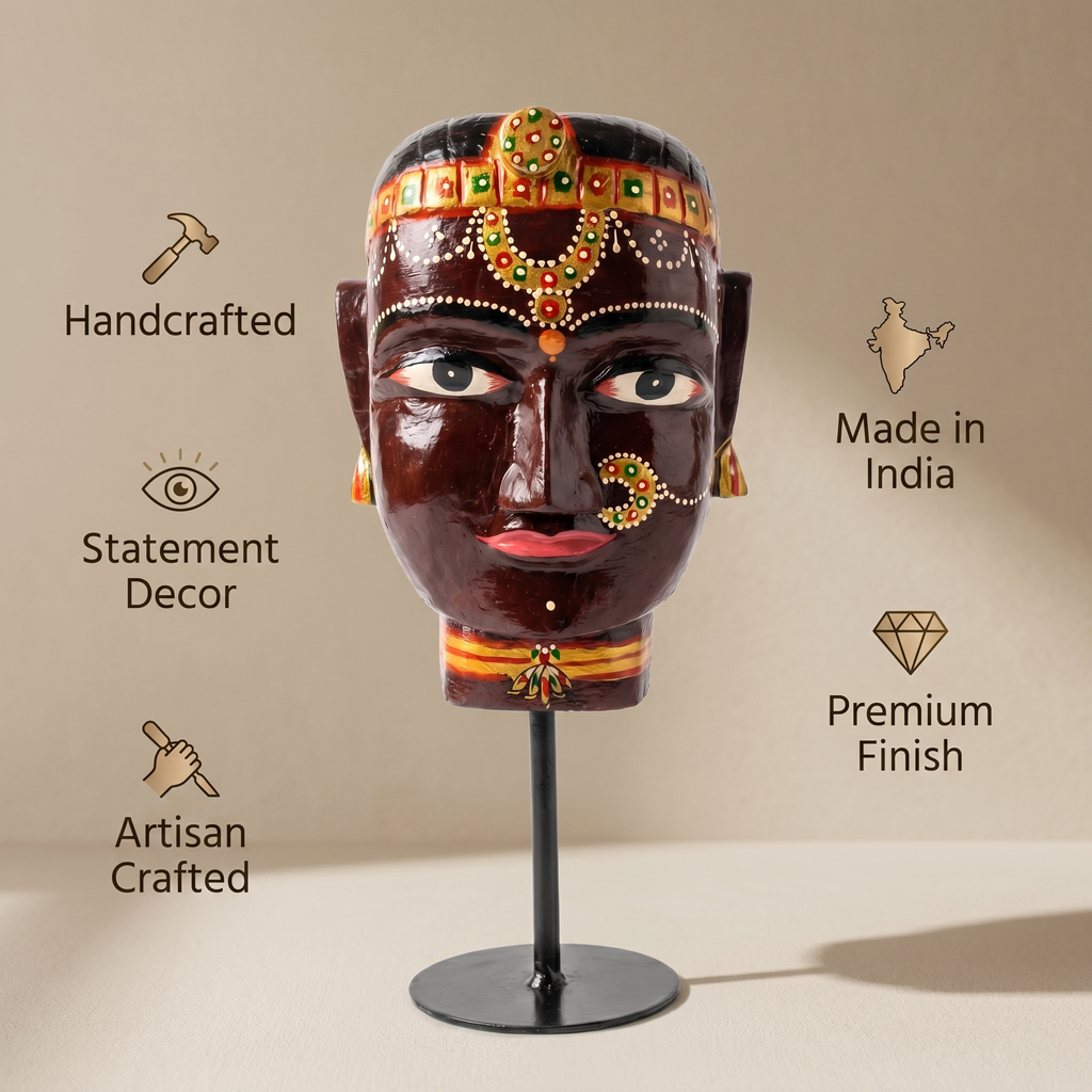 Gauri Head on Iron Stand | Brown | 30x16x16cm