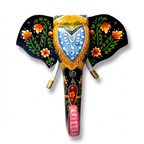 Handpainted Wooden Elephant Wall Decor | Black | 15x14x4 Inch