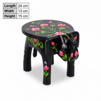 Wooden Elephant Stool | Lotus Black | 24x15x13 cm