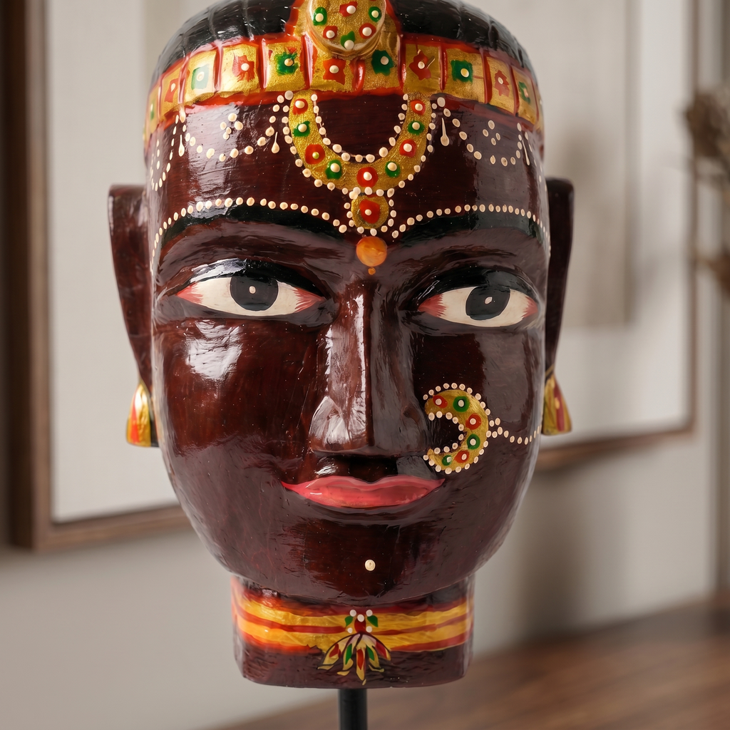 Gauri Head on Iron Stand | Brown | 30x16x16cm