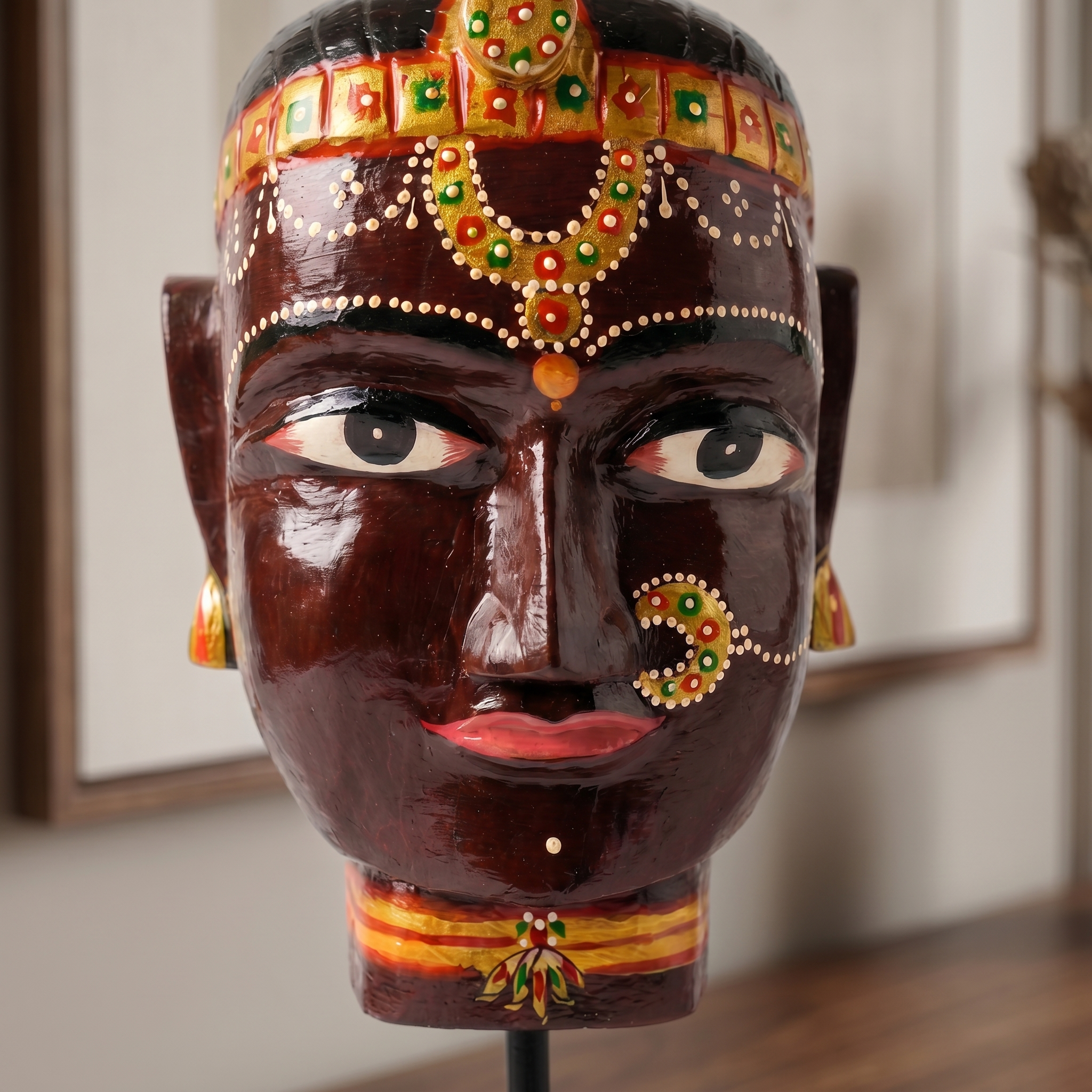 Gauri Head on Iron Stand | Brown | 30x16x16cm
