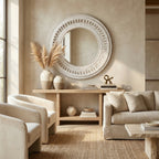 Distress White Round Mirror | 35x35x2.5 Inches