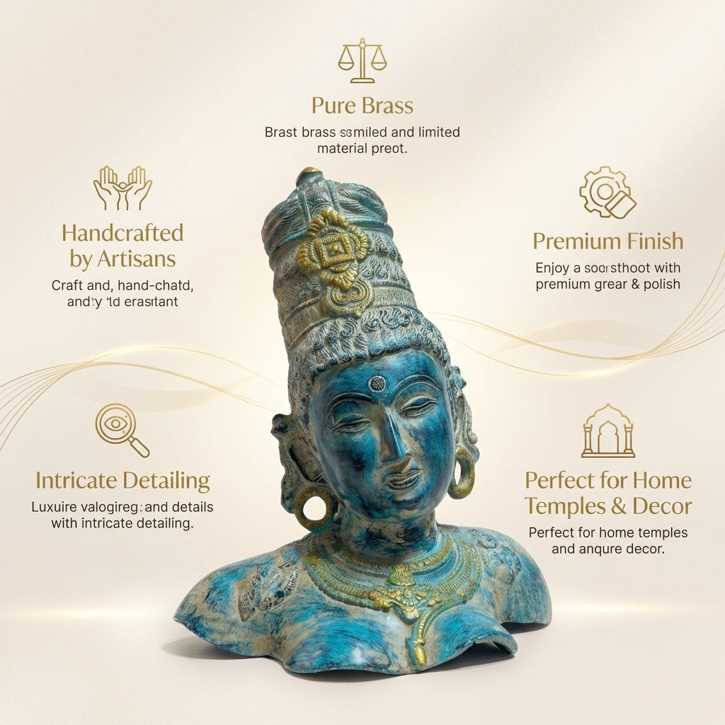 Brass Ma Parvati Idol | 12.6x9.1x7.3 Inches | Vintage Blue | 5.3Kg Approx